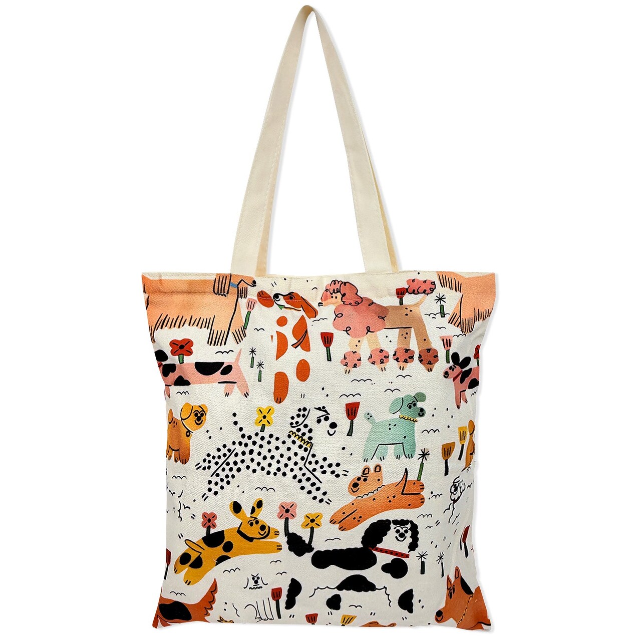 Wrapables Zippered Canvas Tote Bag, Reusable Grocery Shopping Bag, Dogs